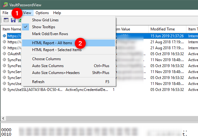 Elegir crear un informe HTML con todas las contraseñas de Edge e Internet Explorer