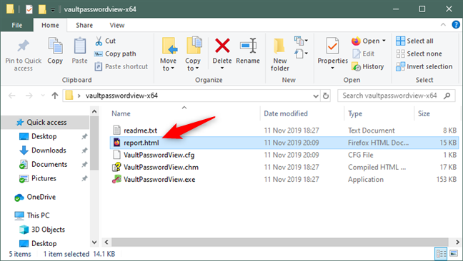 VaultPasswordView crea un archivo temporal report.html