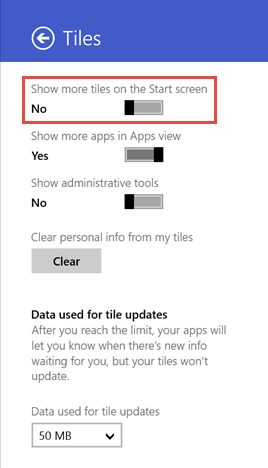 Windows 8.1, pantalla de inicio, mosaicos, más, pantalla