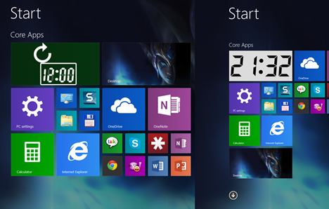 Windows 8.1, pantalla de inicio, mosaicos, más, pantalla