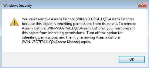 no se pueden quitar permisos