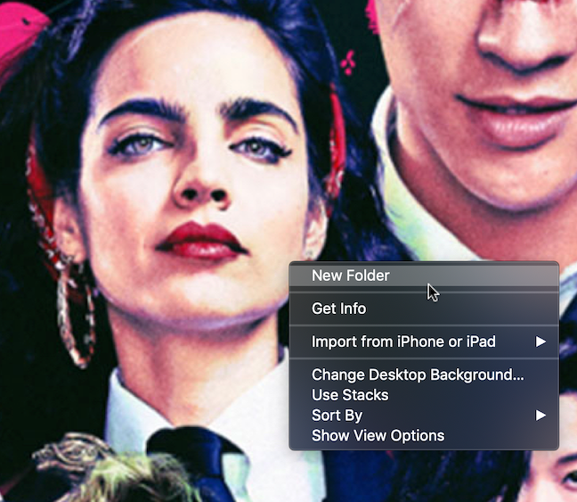 menú contextual del escritorio