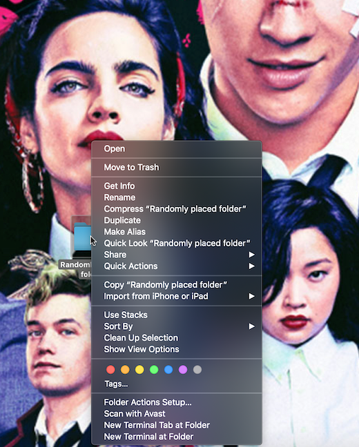 Haga clic derecho en una carpeta colocada al azar