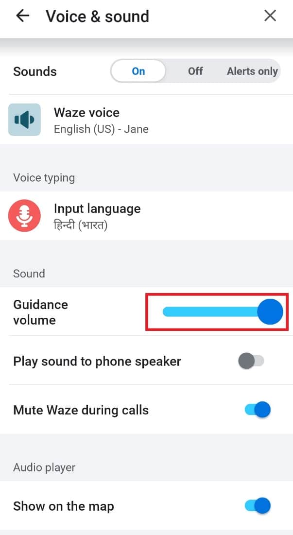 Deslice la barra de volumen de guía al máximo.  Arreglar el sonido de Waze que no funciona en Android