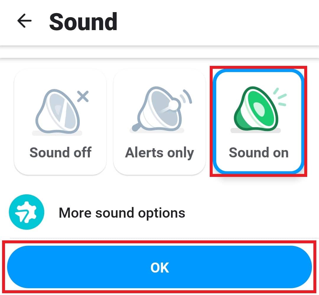 Seleccione Activar sonido y toque Aceptar