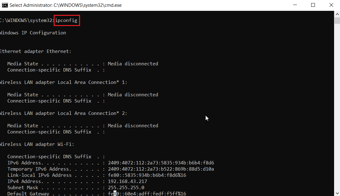 escriba ipconfig y presione enter.  Cómo reparar el error de Infinite Warfare Bamberga