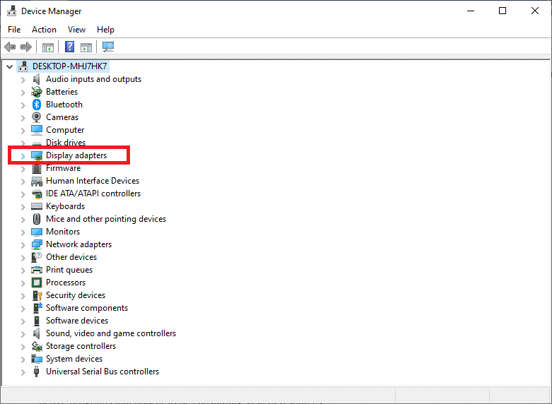Vaya a Adaptadores de pantalla en el administrador de dispositivos y elija el adaptador de pantalla integrado.