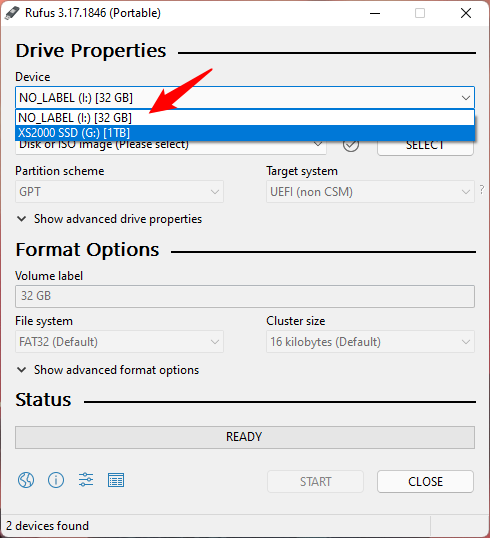Conecte y seleccione la unidad USB en la que instalar Windows