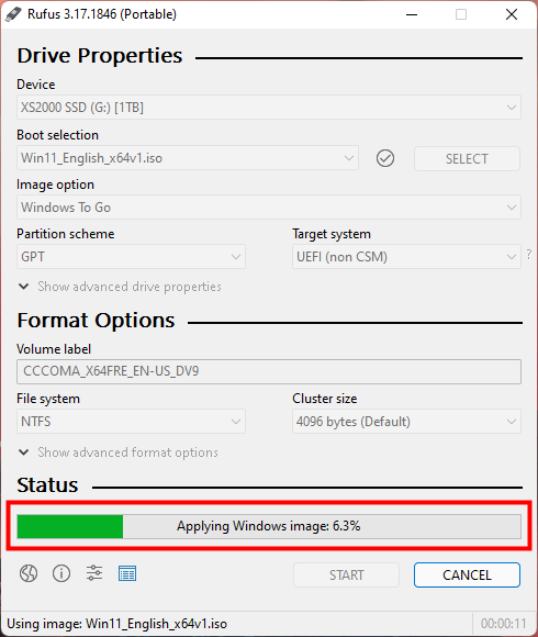 Rufus instala Windows en la unidad USB (Windows To Go)