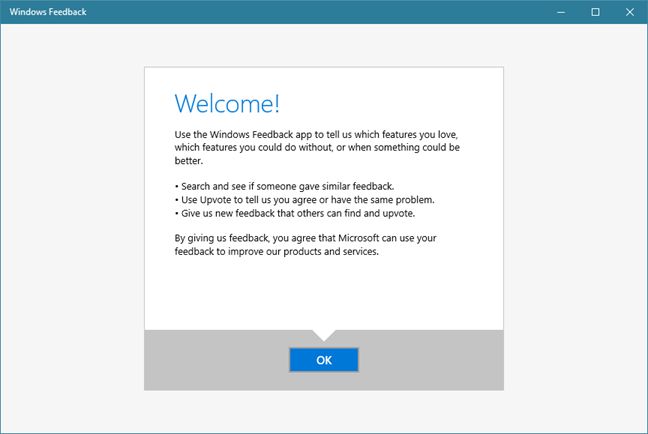 Comentarios de Windows, aplicación, Windows 10, Microsoft, informe, problemas, características