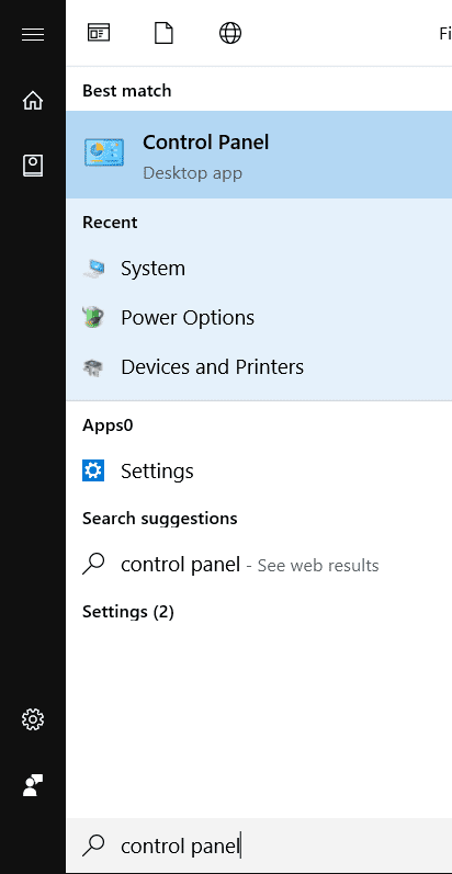 Escriba Panel de control y presione enter