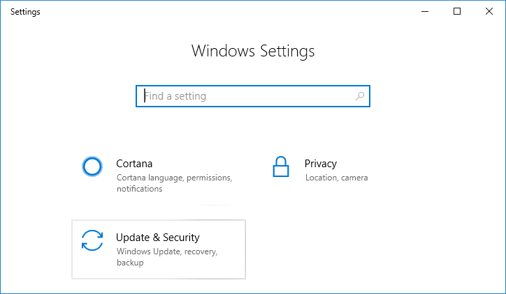 Haga clic en el ícono de Actualización y seguridad | Convierta MBR a disco GPT sin pérdida de datos en Windows 10