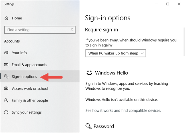 Windows 10, contraseña de usuario