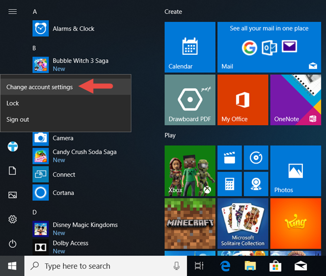 Windows 10, contraseña de usuario