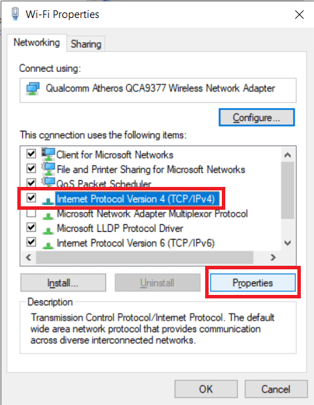 Haga doble clic en Protocolo de Internet versión 4 (TCP/IPv4) |  Arreglar NET::ERR_CONNECTION_REFUSED en Chrome