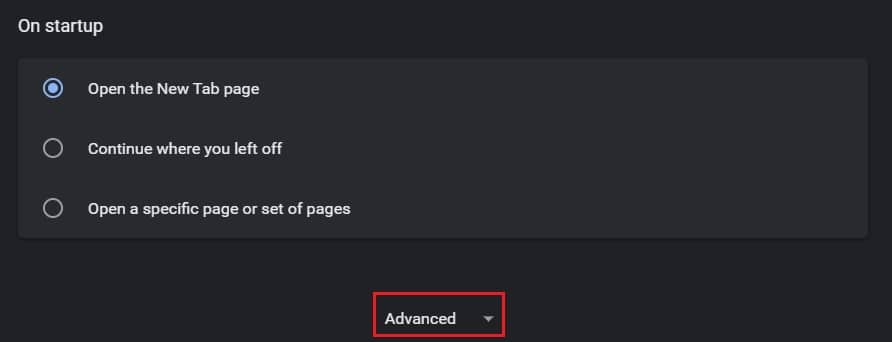 haga clic en avanzado en la parte inferior de la página de configuración
