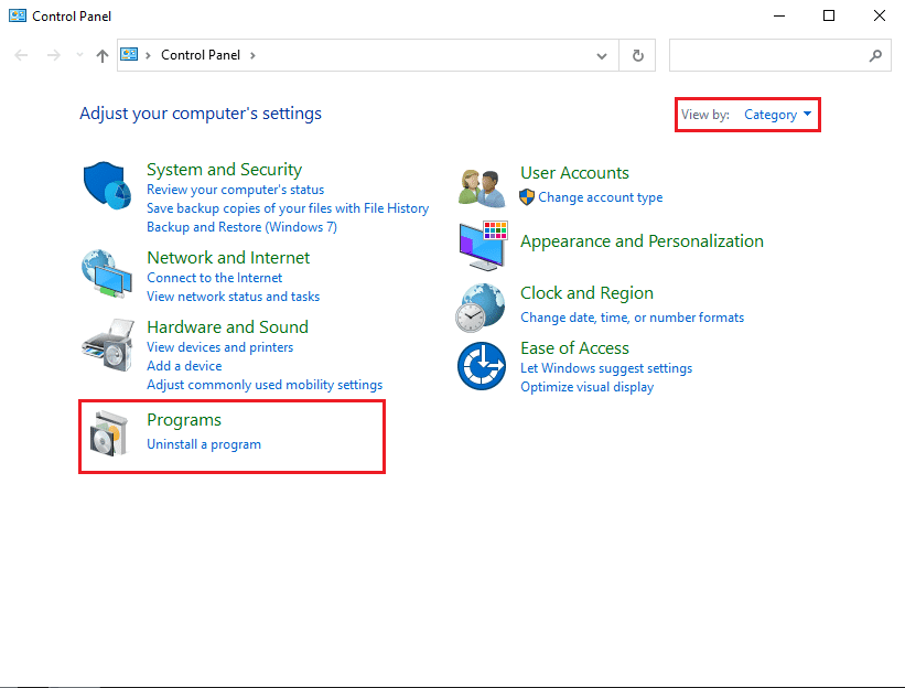 En programas, seleccione desinstalar un programa