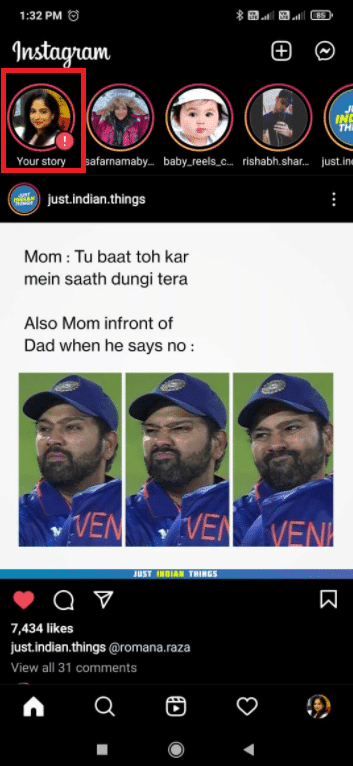 Ve a tu historia en Instagram y vuelve a abrirla.  Cómo arreglar la publicación de Instagram atascada al enviar