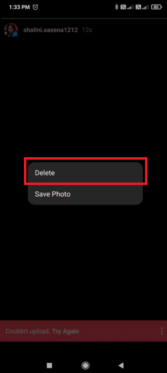 Elija Eliminar.  Cómo arreglar la publicación de Instagram atascada al enviar