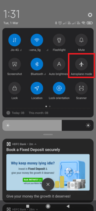 El modo avión está desactivado
