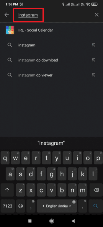 Escribe Instagram en el cuadro de búsqueda.  Cómo arreglar la publicación de Instagram atascada al enviar