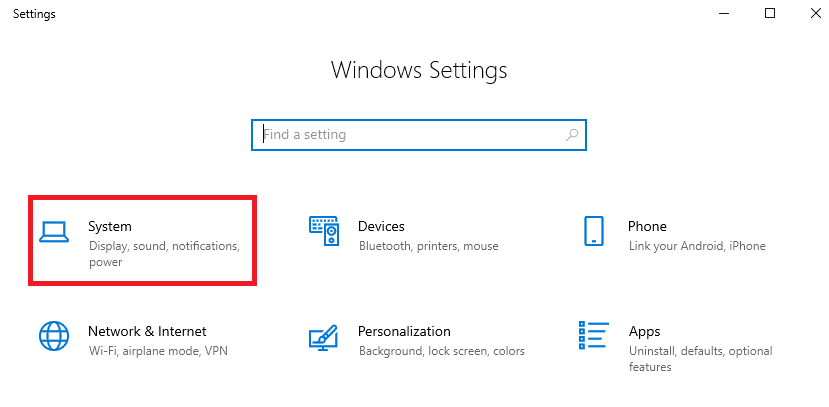 Ahora, haga clic en Sistema.  Arreglar el alto uso de disco de Ntoskrnl.exe