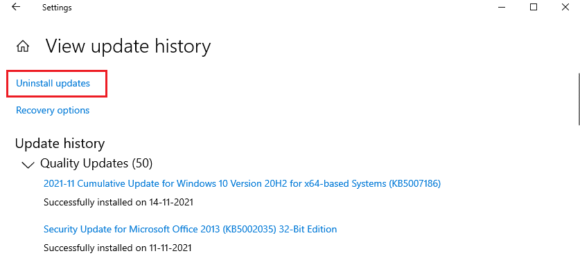 Aquí, haga clic en Desinstalar actualizaciones