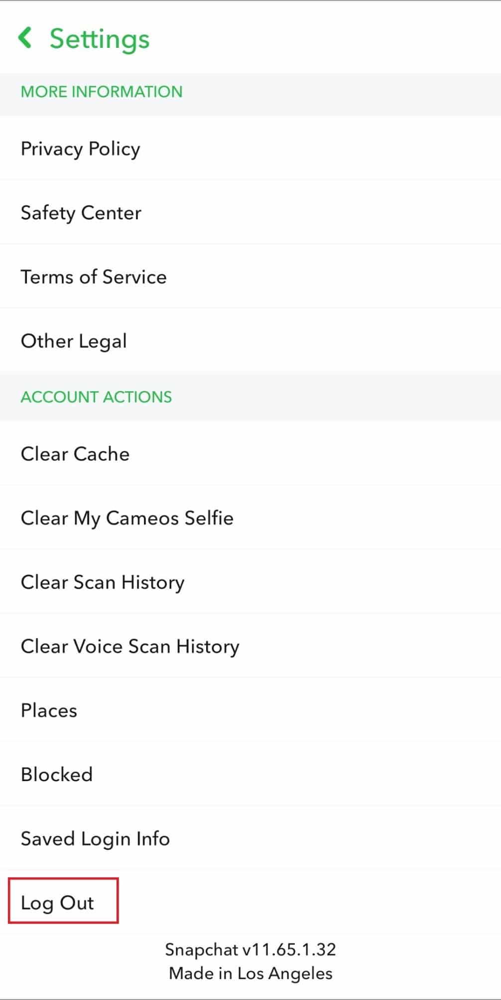 Deslice hacia abajo la pantalla y toque Cerrar sesión |  arreglar Snapchat no cargará historias