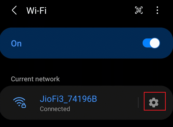 Seleccione el icono de Configuración de la red Wi-Fi |  arreglar Snapchat no cargará historias