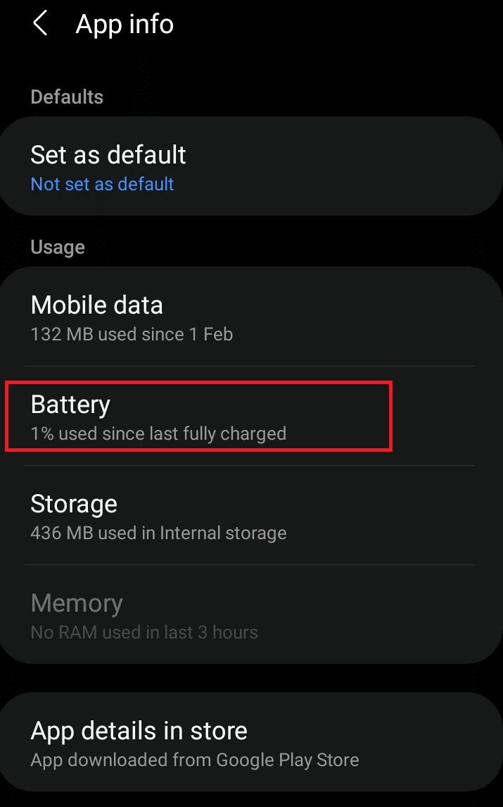 Toque la opción Batería en la página de información de la aplicación Snapchat |  arreglar Snapchat no cargará historias