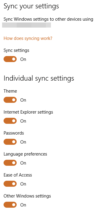 ventana de configuración de sincronización