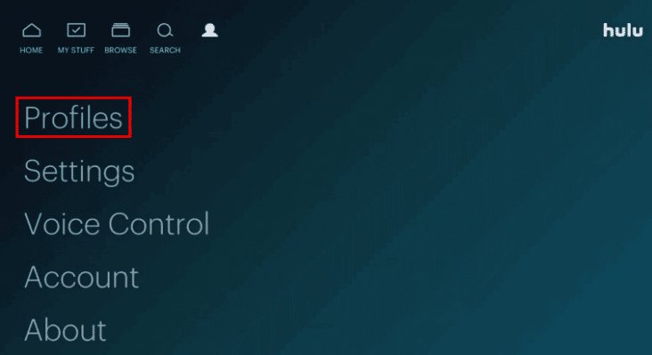 Seleccione la opción Perfiles para ver todos los perfiles utilizados actualmente |  cierre la sesión de Hulu en su Samsung Smart TV