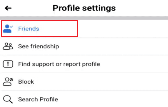 Opción de amigos en la configuración del perfil