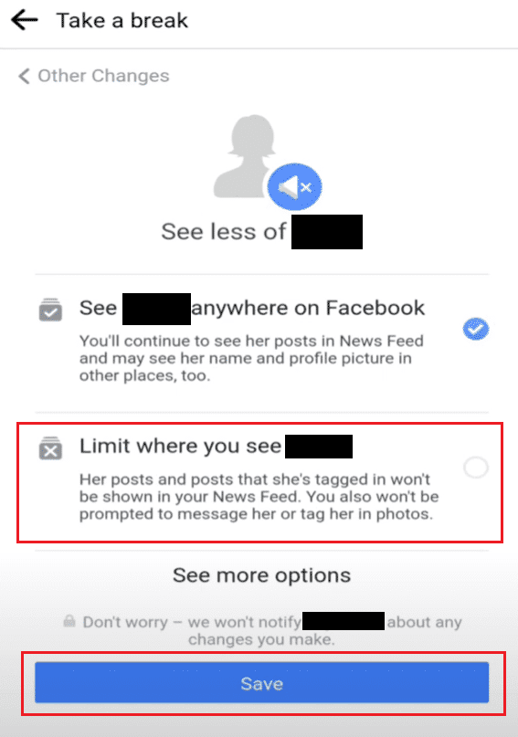 Limite donde ve el nombre de la opción de persona. Cómo tomar un descanso de alguien en Facebook