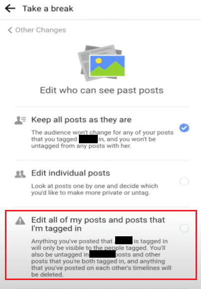 Editar todas mis publicaciones y publicaciones en las que estoy etiquetado en la opción
