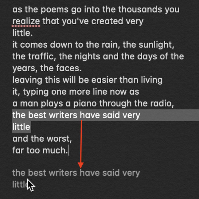 El texto seleccionado se muestra junto a su cursor mientras arrastra