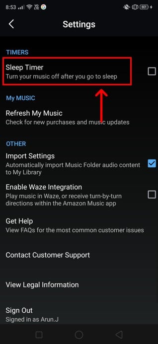 Sigue desplazándote hasta llegar a la opción Temporizador de reposo. | Apagar automáticamente la música en Android