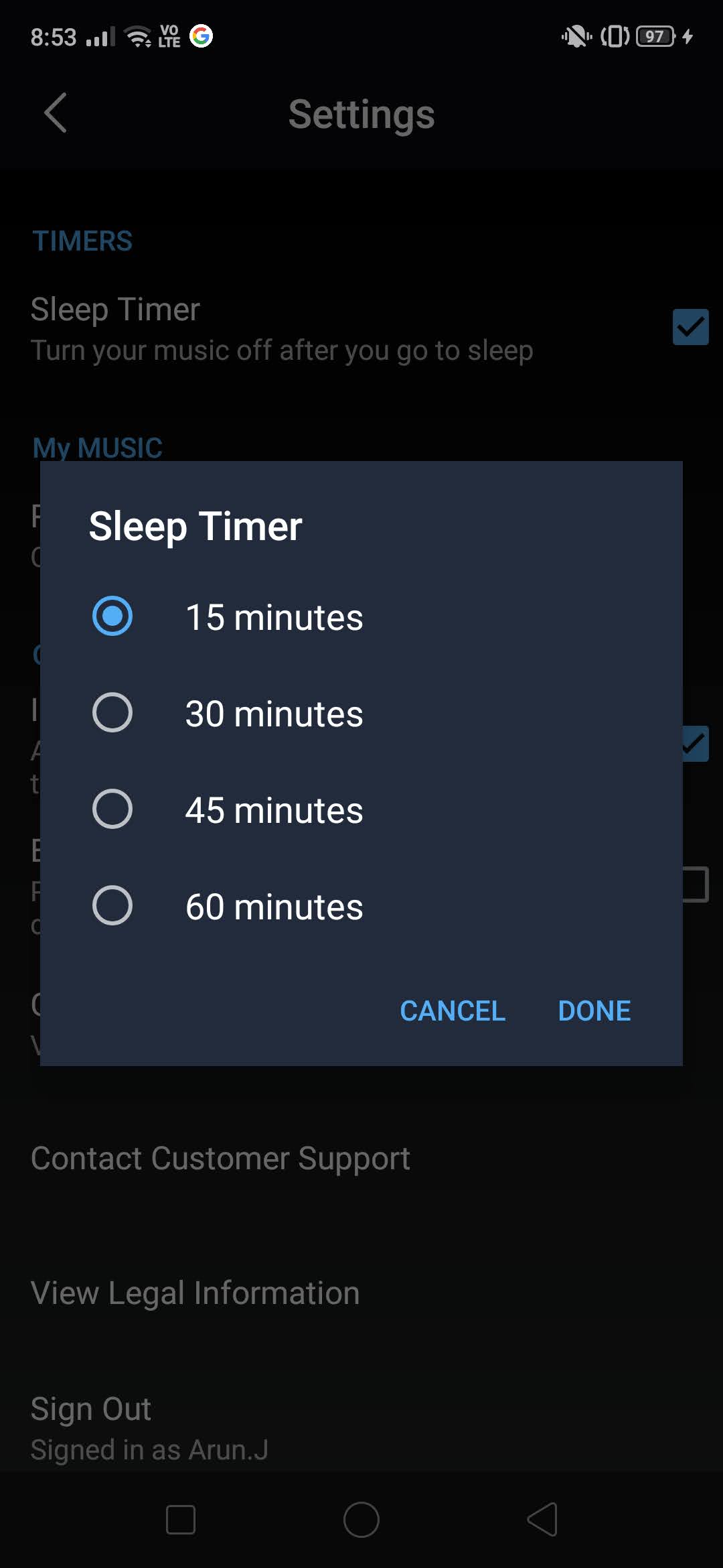 Ábralo y seleccione el intervalo de tiempo | Apagar automáticamente la música en Android