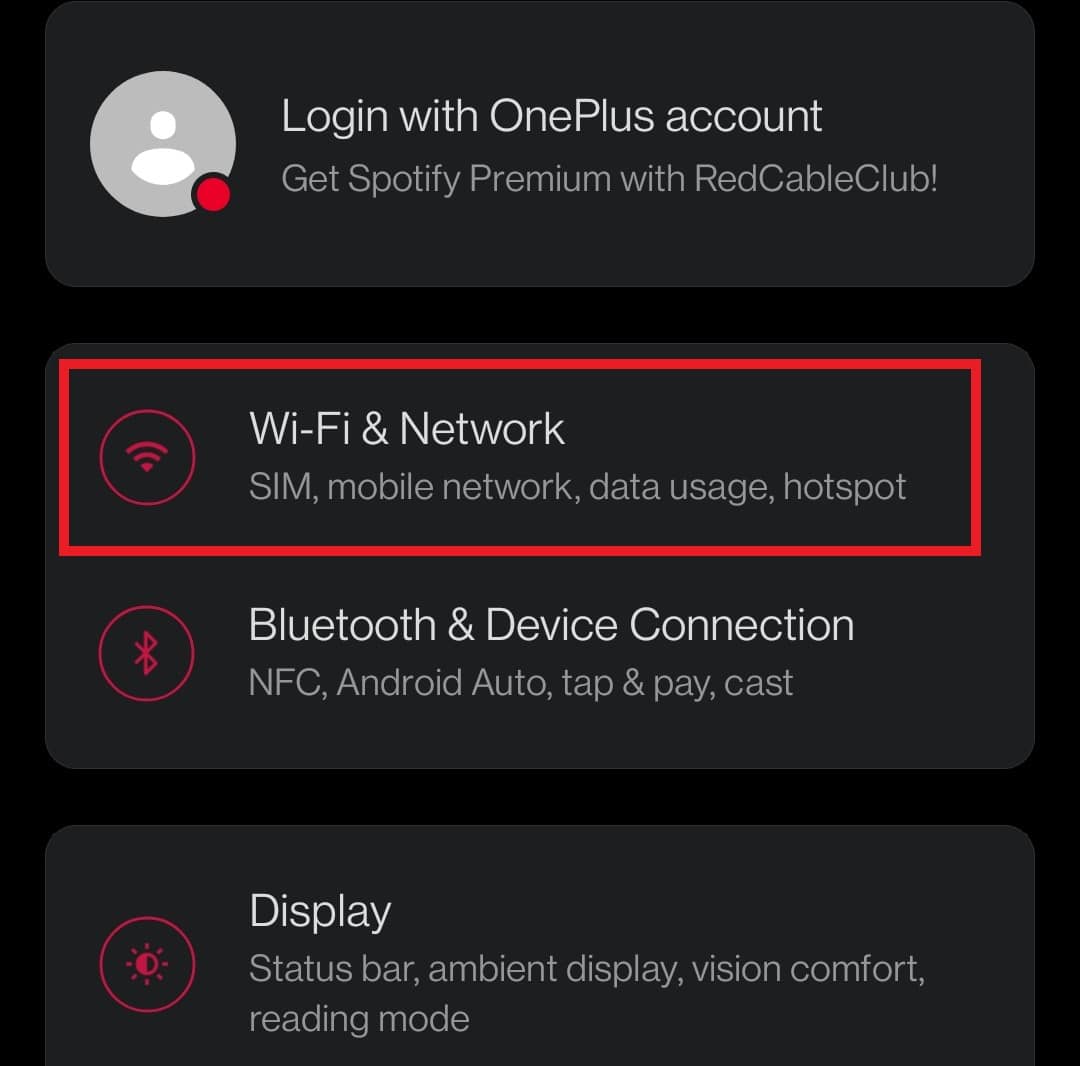 toca Wifi y red
