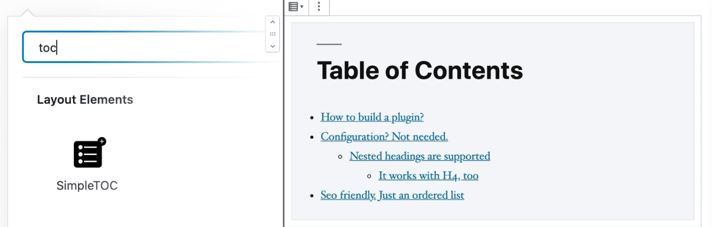 Complemento de tabla de contenido simple.