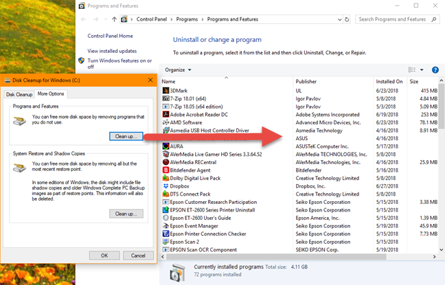 Liberador de espacio en disco, cleanmgr.exe, Windows