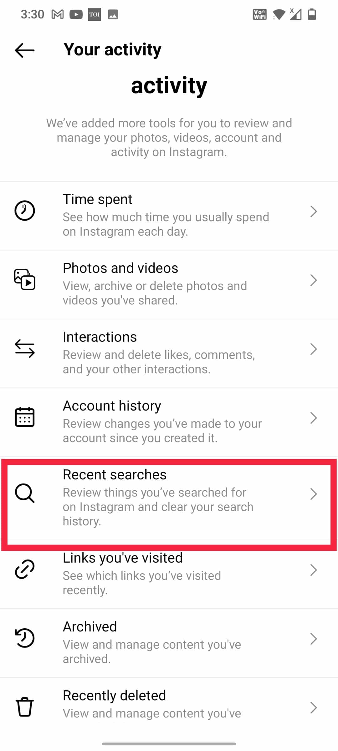 Toca Búsquedas recientes
