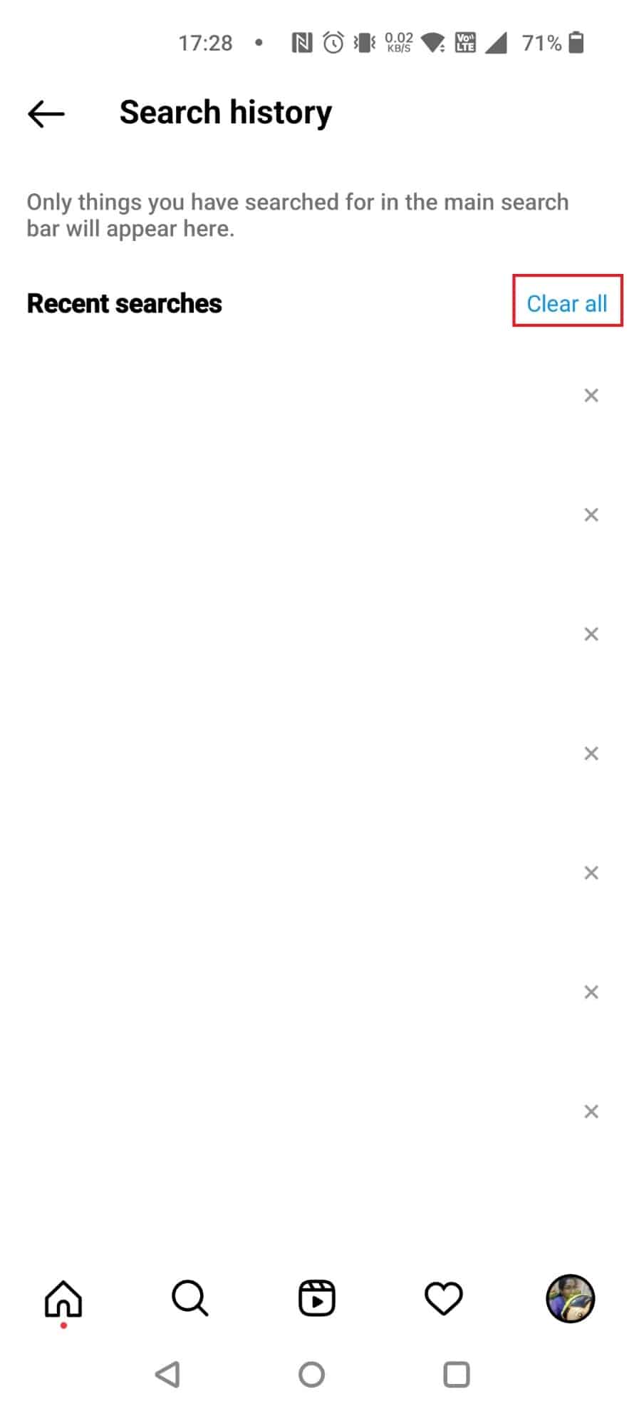Toque Borrar todo para eliminar todo su registro de datos en Instagram |  Cómo resetear tu cuenta de instagram |  borrar caché borrar imágenes en Instagram