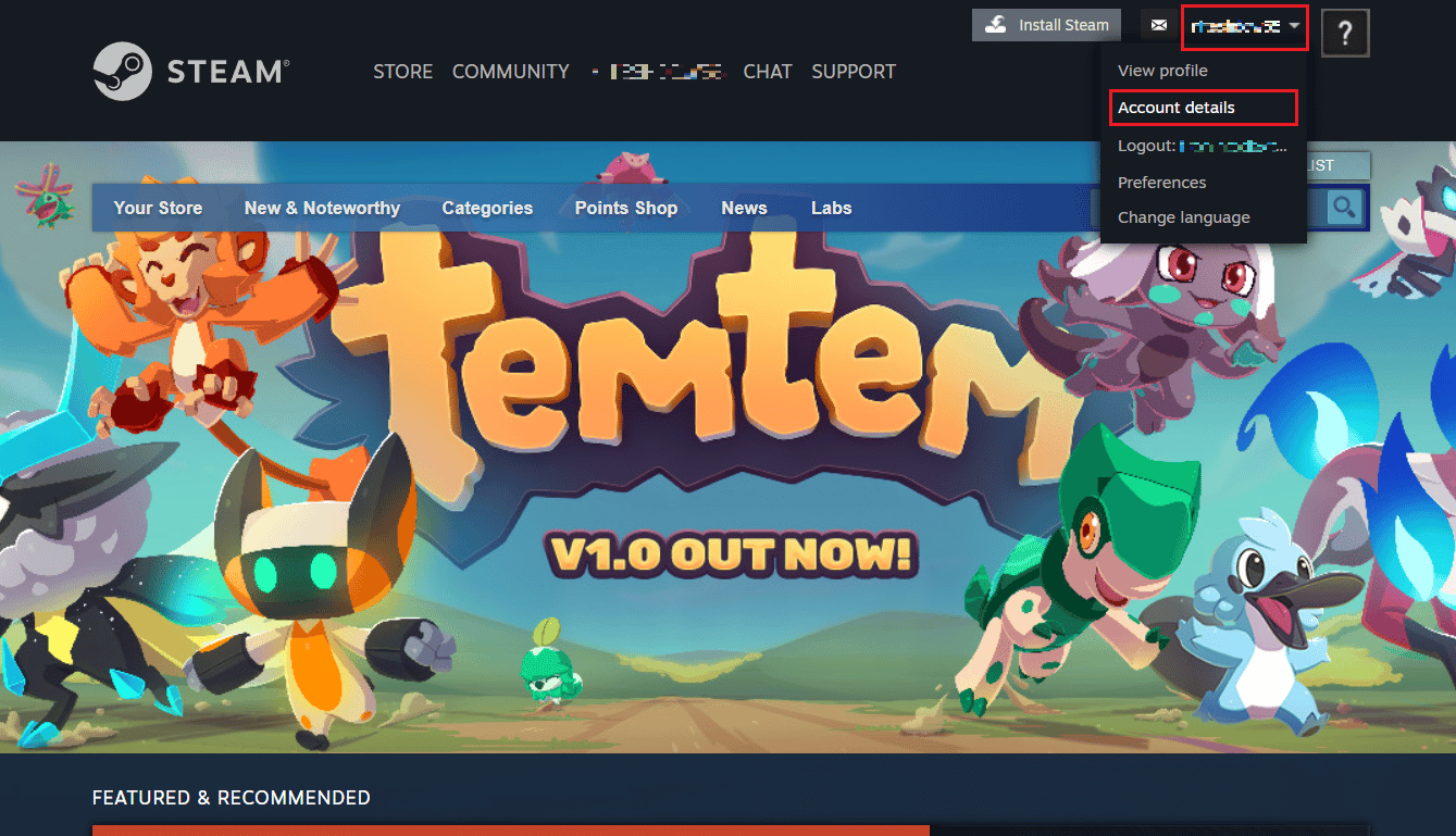 Desde la página de inicio, haga clic en su nombre de perfil - Detalles de la cuenta en la esquina superior derecha