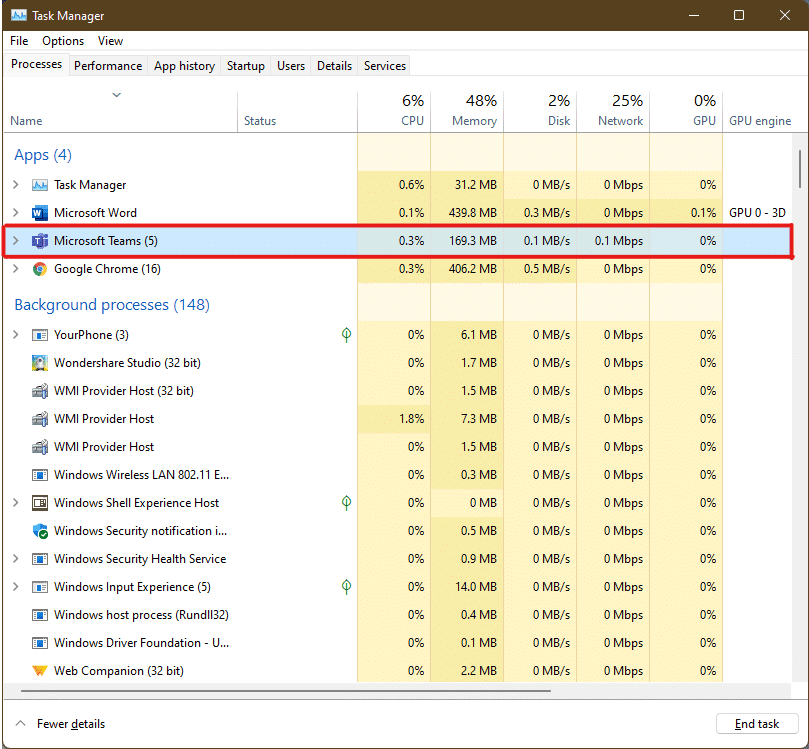 Seleccione la aplicación o tarea bloqueada en la pestaña Procesos. | Cómo forzar el cierre de un programa en Windows 11