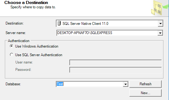destino de la base de datos