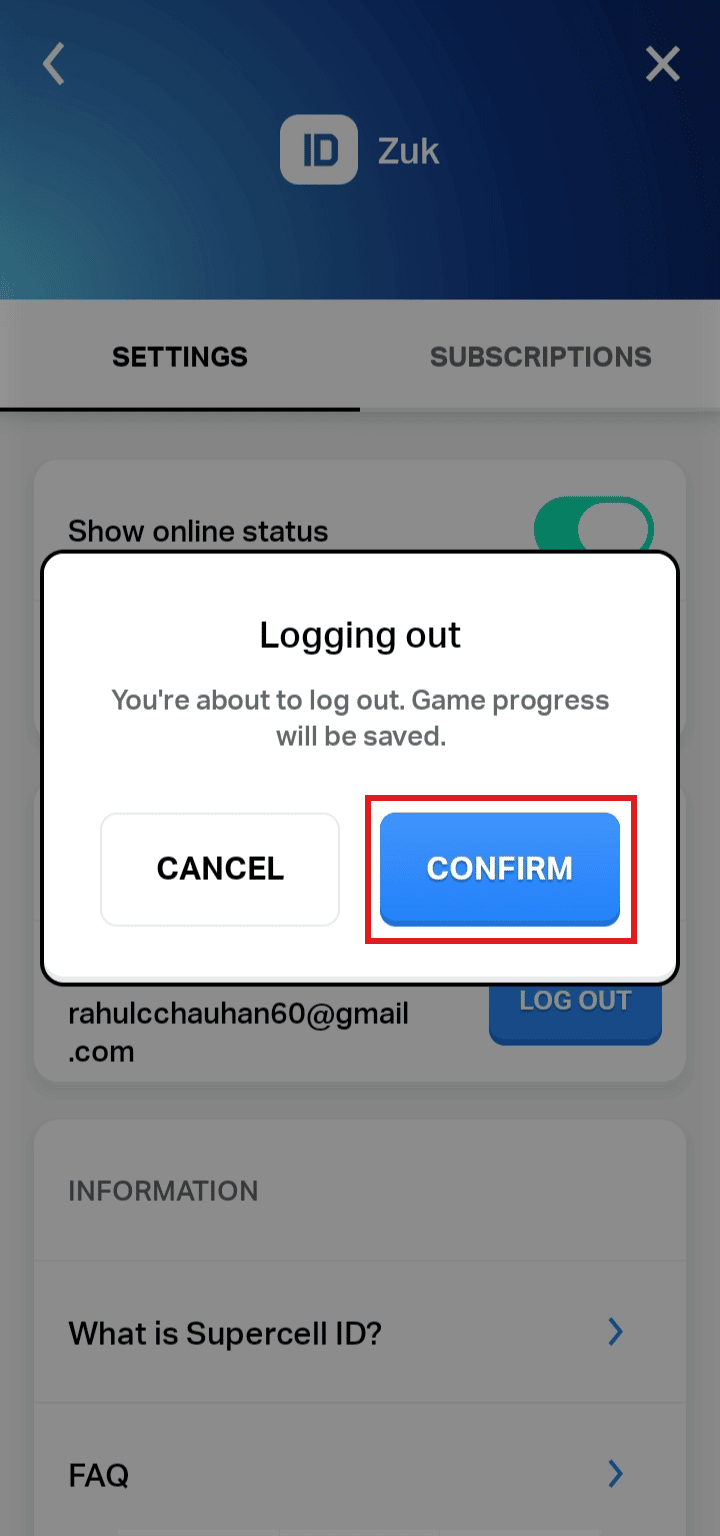 Toque CONFIRMAR para eliminar su ID de supercélula de Clash Royale |  Como borrar cuenta de clash royale |  eliminar Supercell ID de Clash Royale