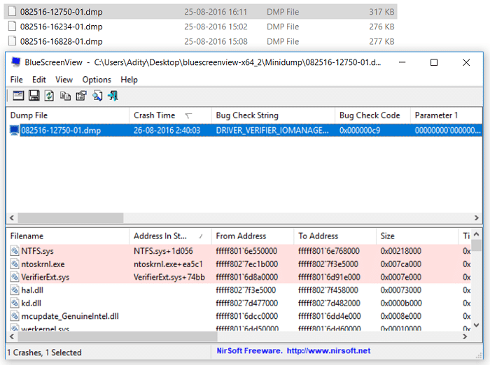 Arrastre y suelte un archivo .dmp en particular para analizar en BlueScreenView