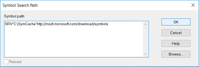 SRV*C:SymCache*http://msdl.microsoft.com/download/symbols | Cómo leer archivos de volcado de memoria en Windows 10