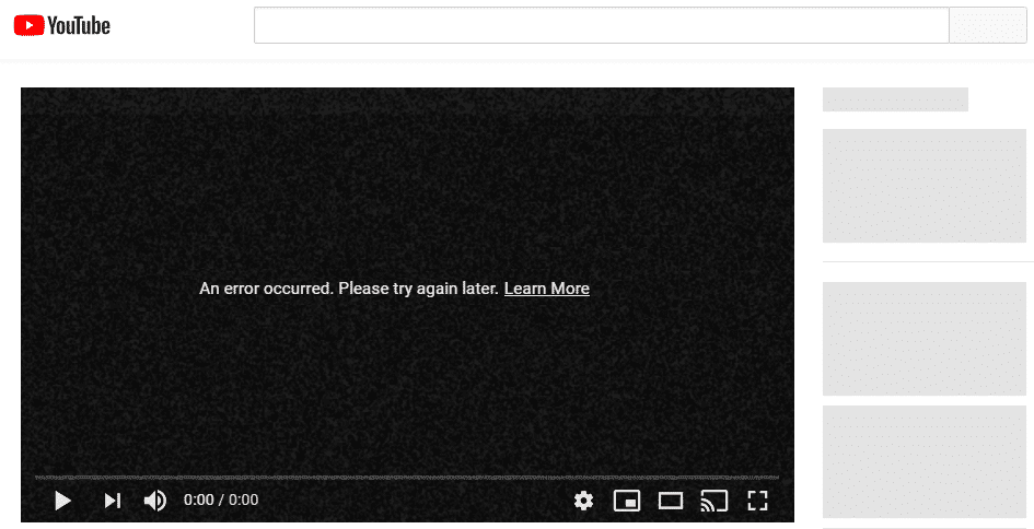 Arreglar los videos de YouTube no se cargan.  'Ocurrió un error, inténtalo de nuevo más tarde'